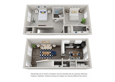 Floor plan for 2 beds, 1.5 baths, 1025 sqft